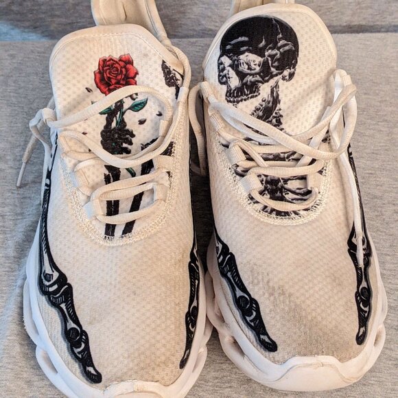 Mens Gothic Skull Rose & Skeleton Sneakers, Heavy Metal Runners Size 11, EUR 45 - Picture 2 of 6